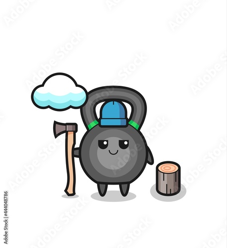 Character cartoon of kettlebell as a woodcutter