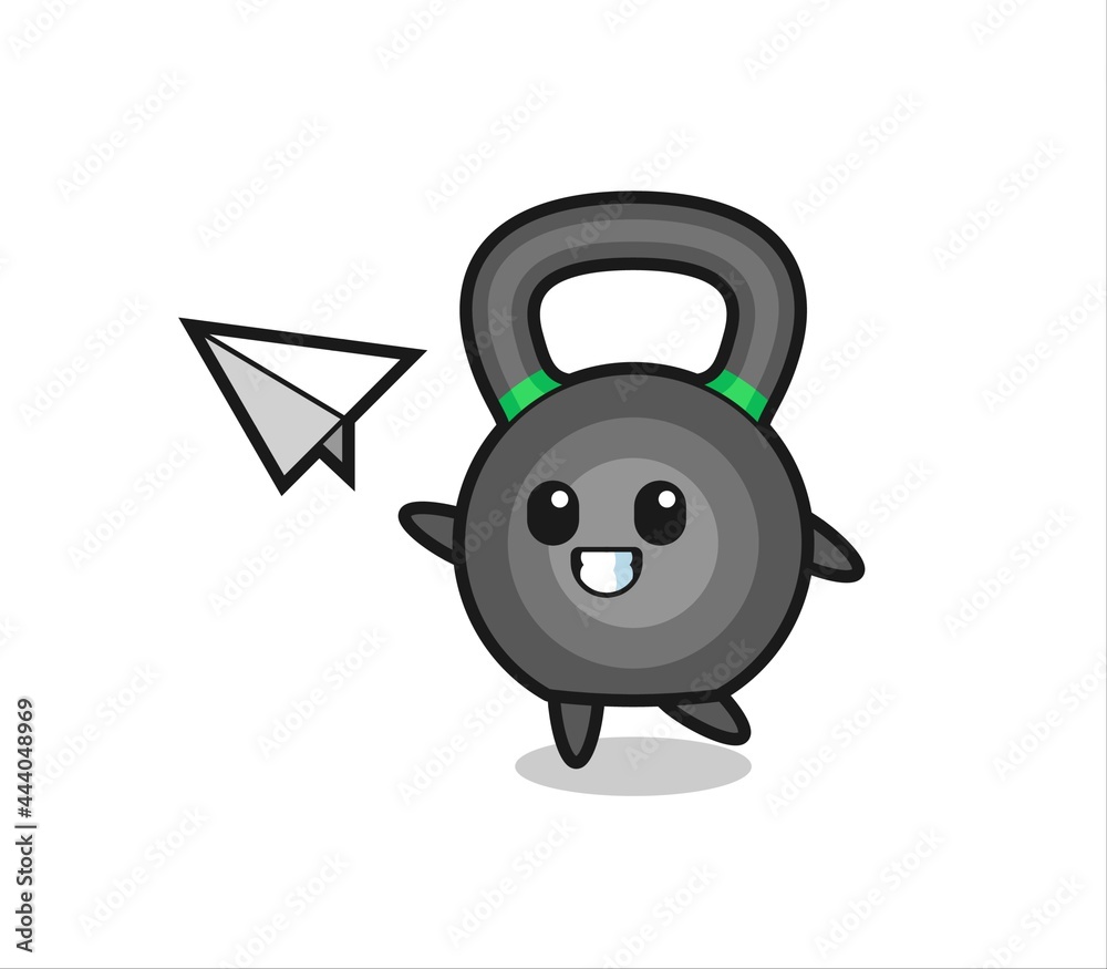 kettlebell cartoon character throwing paper airplane kettlebell cartoon character throwing paper airplane