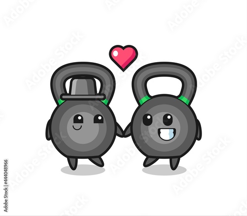 kettlebell cartoon character couple with fall in love gesture