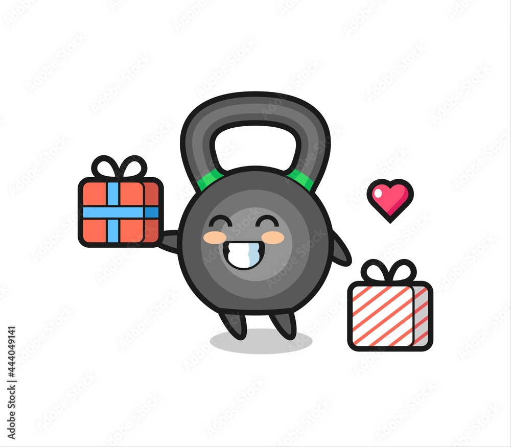 kettlebell mascot cartoon giving the gift kettlebell mascot cartoon giving the gift