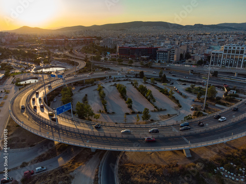 Aerial view of traffic overpass in Athens