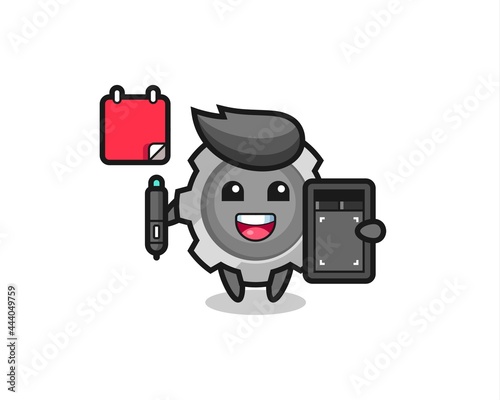 Illustration of gear mascot as a graphic designer