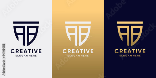 Symbol of shield logo design initial letter AB with line art and modern concept. Logo design template for business company and personal