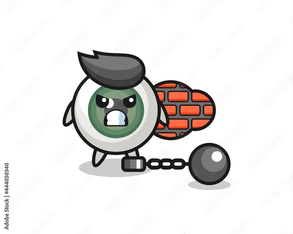 Character mascot of eyeball as a prisoner Character mascot of eyeball as a prisoner