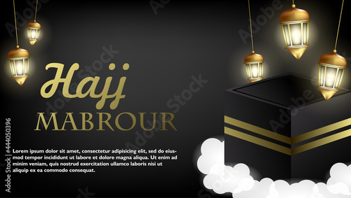 hajj mabrour banner template with ka'bah and lantern 