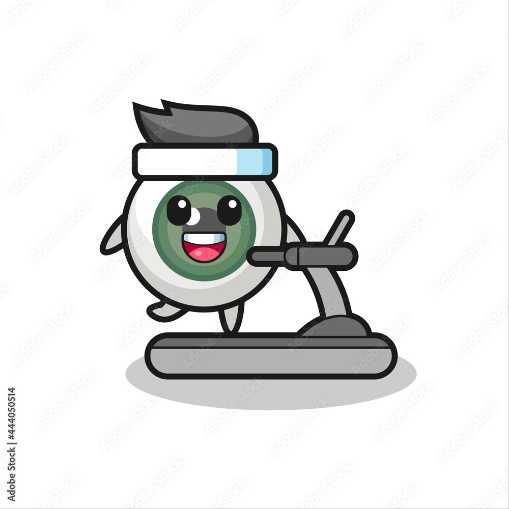 eyeball cartoon character walking on the treadmill