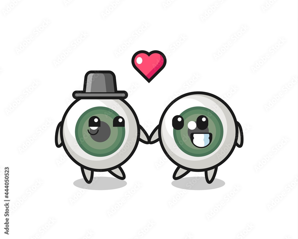 eyeball cartoon character couple with fall in love gesture