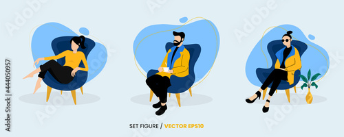 Set flat design: illustration of a sitting on chair