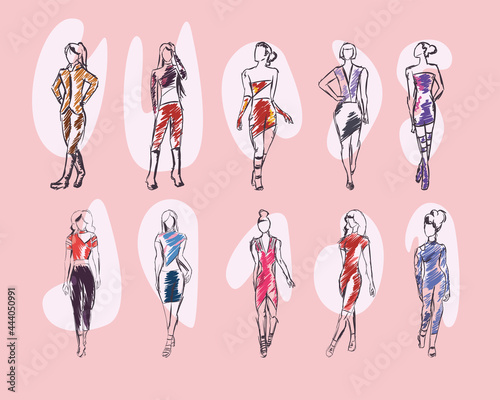 set of women with fashion clothes