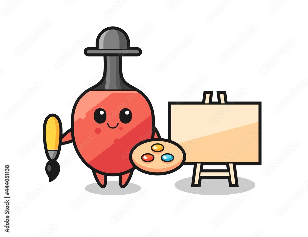 Illustration of table tennis racket mascot as a painter