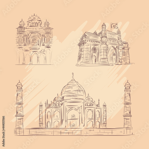 set of india architecture landmarks