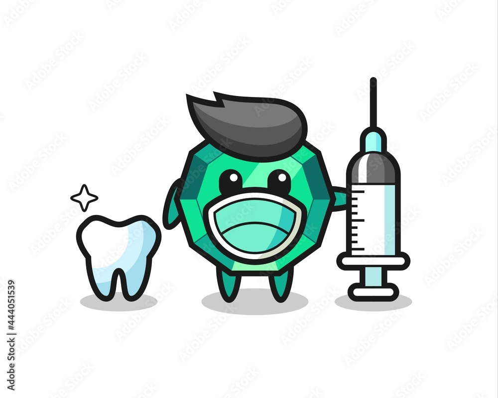 Mascot character of emerald gemstone as a dentist Mascot character of emerald gemstone as a dentist