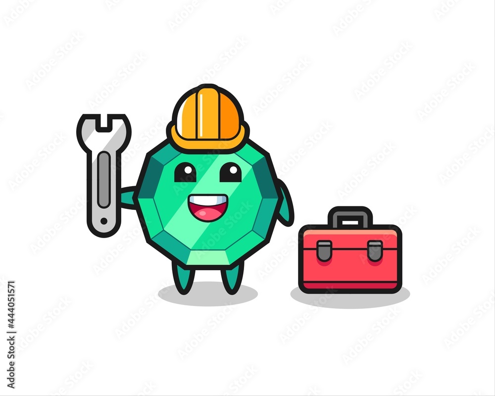 Mascot cartoon of emerald gemstone as a mechanic Mascot cartoon of emerald gemstone as a mechanic