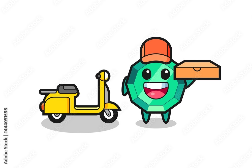 Character Illustration of emerald gemstone as a pizza deliveryman Character Illustration of emerald gemstone as a pizza deliveryman