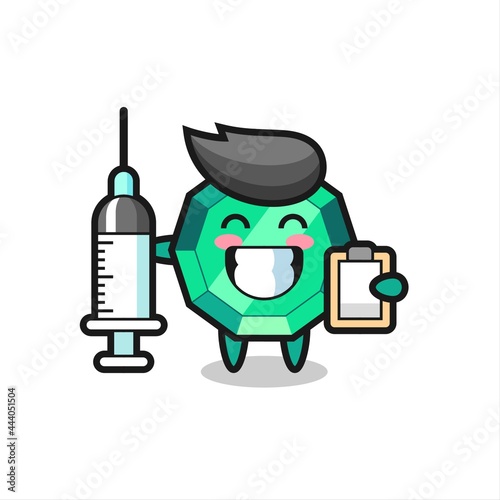 Mascot Illustration of emerald gemstone as a doctor
