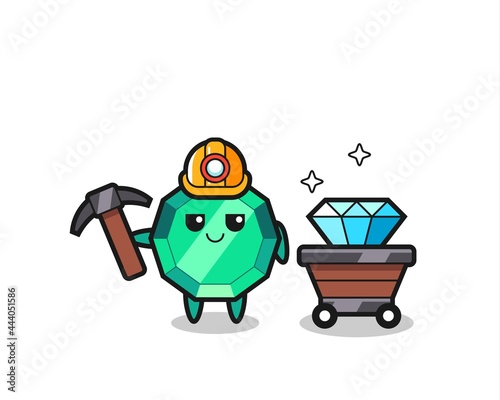 Character Illustration of emerald gemstone as a miner