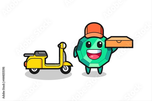 Character Illustration of emerald gemstone as a pizza deliveryman