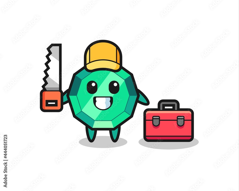 Illustration of emerald gemstone character as a woodworker Illustration of emerald gemstone character as a woodworker