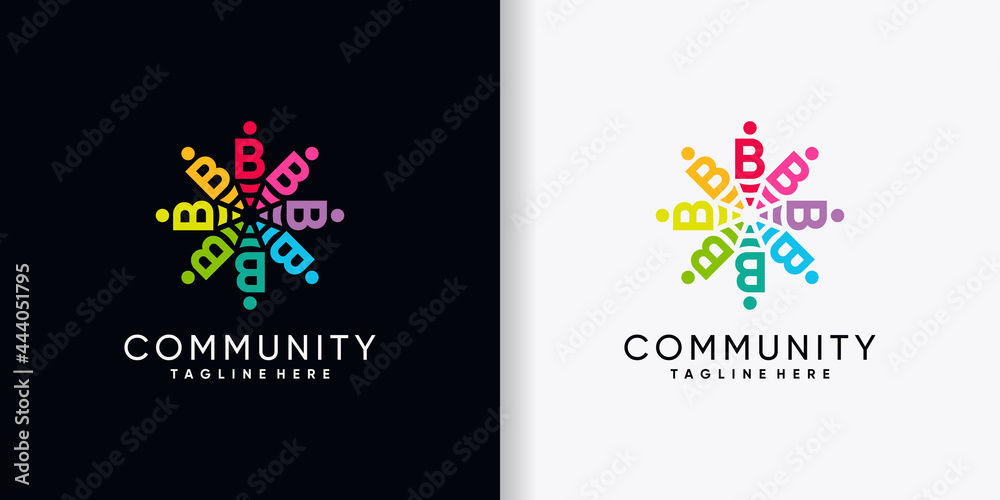 Naklejka premium Community logo design initial letter B with creative concept