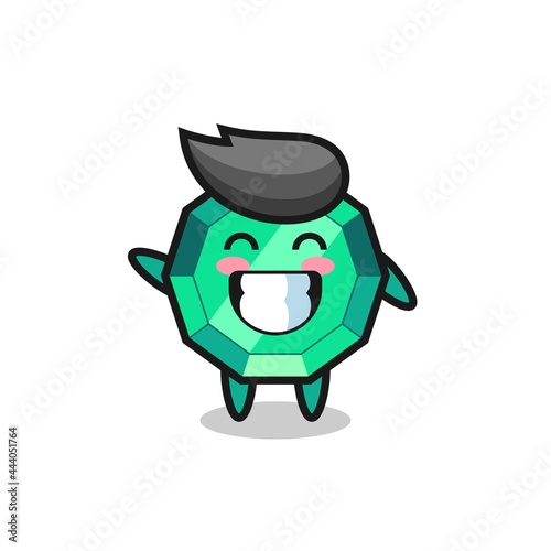 emerald gemstone cartoon character doing wave hand gesture