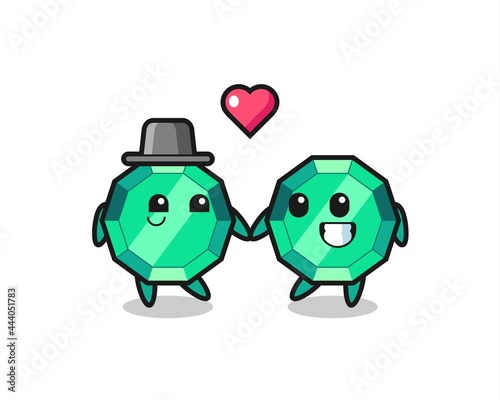 emerald gemstone cartoon character couple with fall in love gesture
