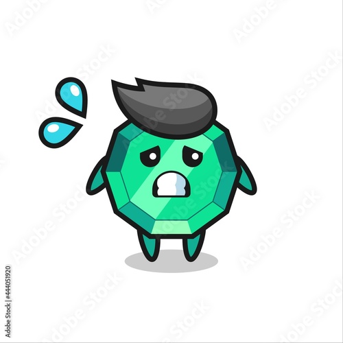 emerald gemstone mascot character with afraid gesture