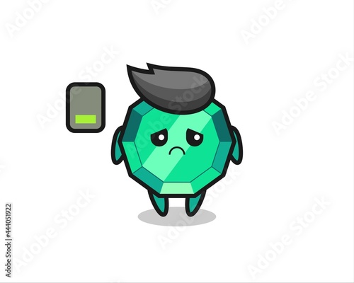 emerald gemstone mascot character doing a tired gesture