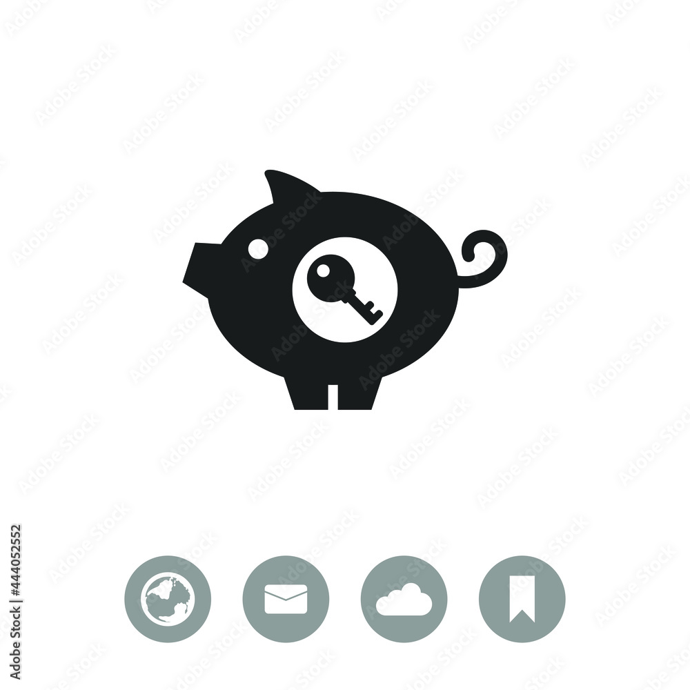 Fototapeta premium Pig with key vector icon. Moneybox sign.