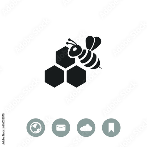 Honey vector icon. Bee on a part of honeycomb.