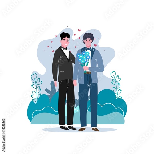 Unconventional wedding. Gay, bisexual and transgender people marriage.
