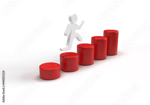 3d Rendering of Businessman run up on red graph on white background.