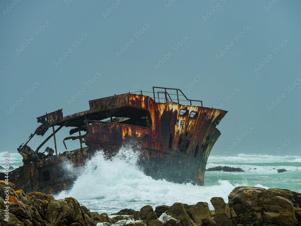 Wreck of the Meisho Maru No. 38 at Suiderstrand,. Cape Agulhas, Cape L'Agulhas, Cabo das Agulhas or Cape of Needles. Overberg. Western Cape. South Africa. Wreck of the Meisho Maru No. 38 at Suiderstrand,. Cape Agulhas, Cape L'Agulhas, Cabo das Agulhas or Cape of Needles. Overberg. Western Cape. South Africa.