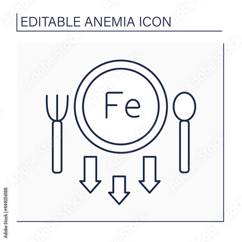Anemia line icon. Lack of iron in diet. Absence irons in meal routine. Health protection concept. Isolated vector illustration. Editable stroke