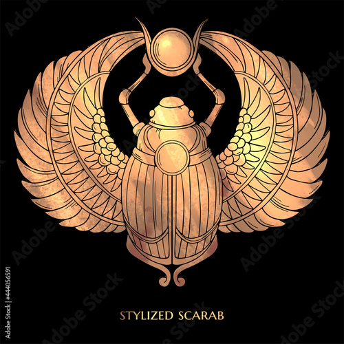 vector illuіtration with stylized scarab with gold texture
