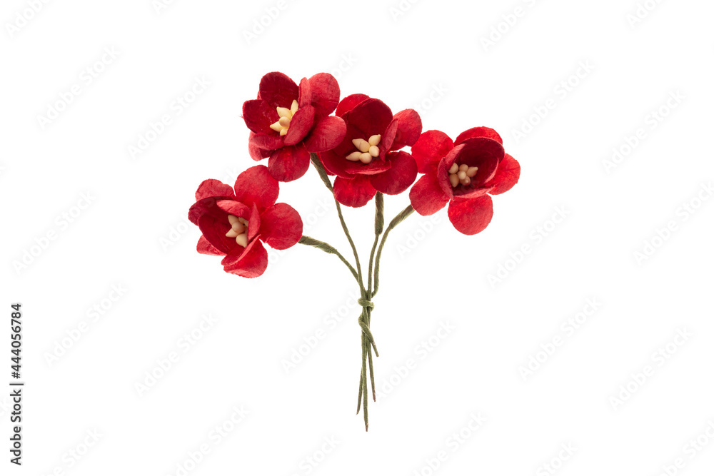 Red paper flowers bouquet for scrapbooking, isolated on white background. Scrapbook element Red paper flowers bouquet for scrapbooking, isolated on white background. Scrapbook element