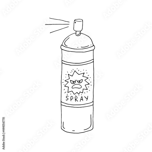 Insect repellent spray. Poison. Vector. Doodle. Hand-drawn illustration. Silhouette. Black and white outline. Coloring.