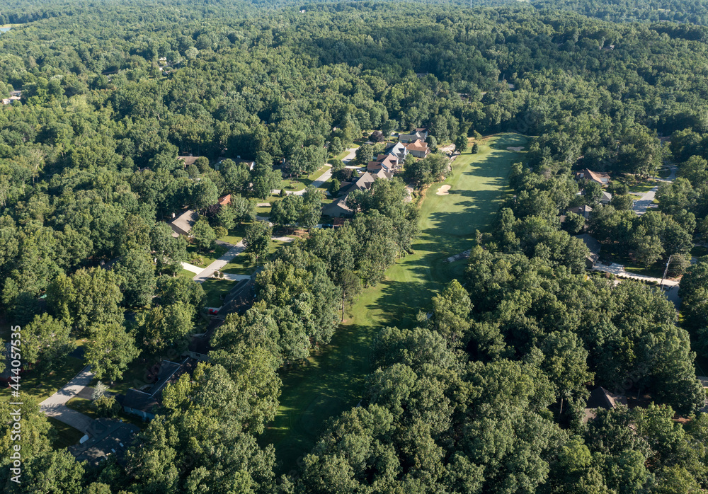 Aerial drone view of a residential golf community development in Fairfield Glade Tennessee