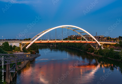Korean veterans bridge illuminated in the evening in downtown Nashville Tennessee © steheap