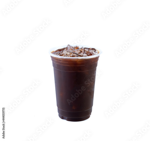 Iced black coffee or iced americano isolated on white background.