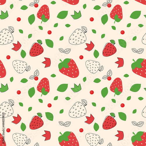 Strawberry seamless pattern with leaves vector illustration.