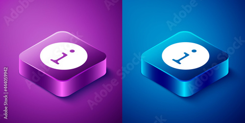 Isometric Information icon isolated on blue and purple background. Square button. Vector