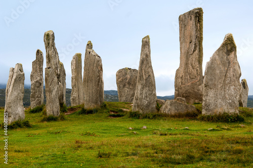 The Callanish Stones are an arrangement of standing stones placed in a cruciform pattern with a central stone circle. They were erected in the late Neolithic era, and were a focus for ritual activity 