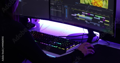 Girl editing a video on premiere pro photo