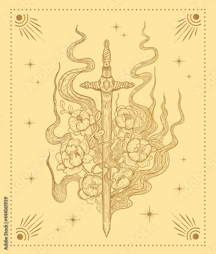 sword with flowers vector magic illustration