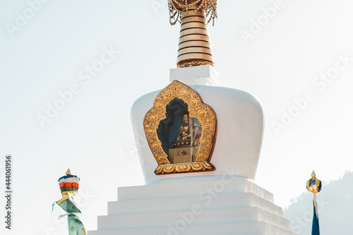 Closeup shot of Buddhist stupa at Pangan Nyingma Monastery at Manali in Himachal Pradesh, India photo