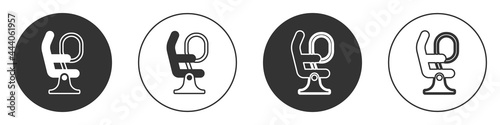 Black Airplane seat icon isolated on white background. Circle button. Vector