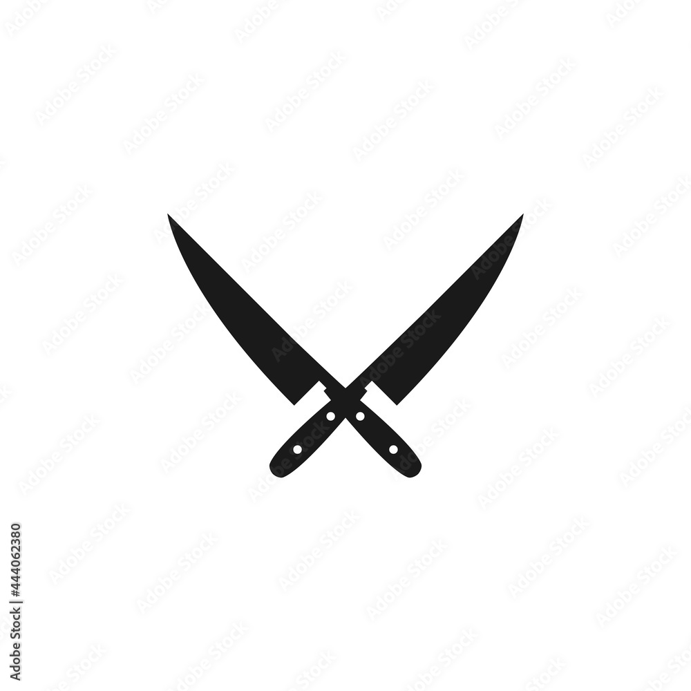 Black crossed knives. BBQ and grill tools. Barbeque cutlery. Kitchen utensil. Black crossed knives. BBQ and grill tools. Barbeque cutlery. Kitchen utensil.