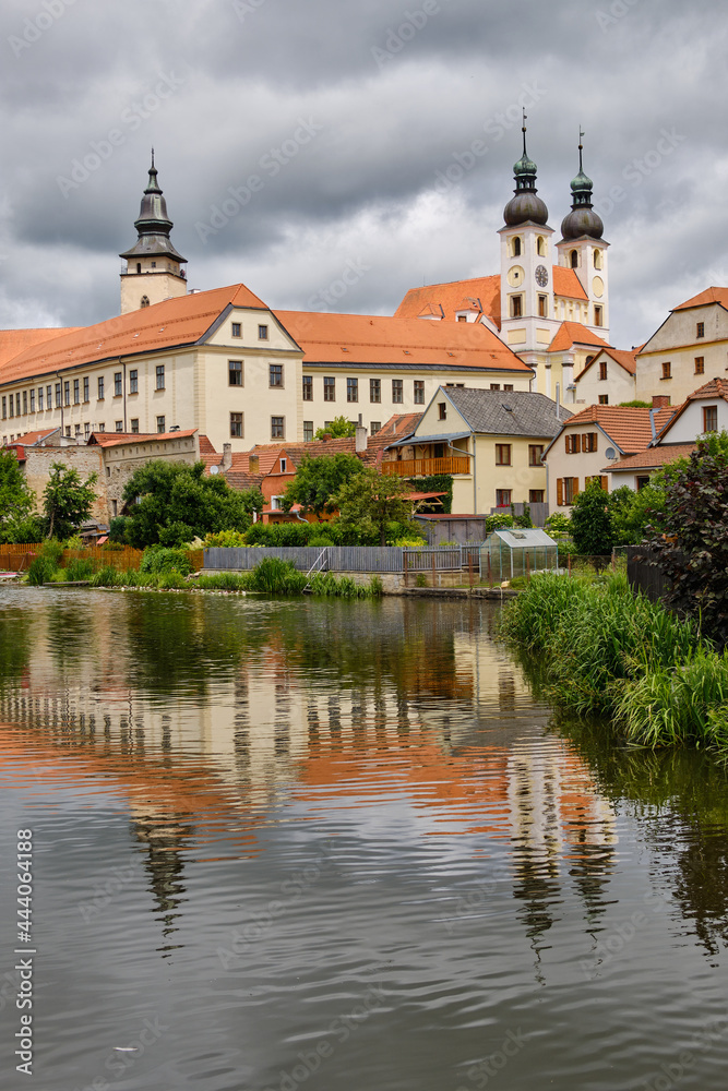 Town Telc and pond Ulický rybník, Czech Republic