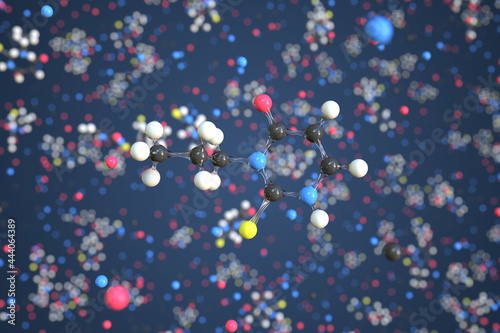 Propylthiouracil molecule. Conceptual molecular model. Chemical 3d rendering photo