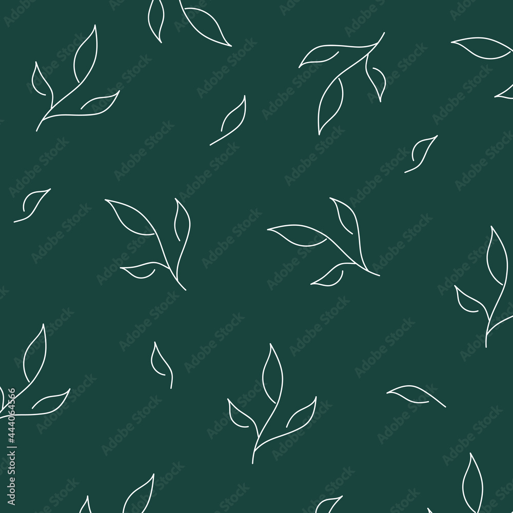 Olive green palette seamless pattern with hand drawn contoured leaf branches ornament. Decorative backdrop for fabric design, textile print, wrapping, cover. Vector illustration. Olive green palette seamless pattern with hand drawn contoured leaf branches ornament. Decorative backdrop for fabric design, textile print, wrapping, cover. Vector illustration.